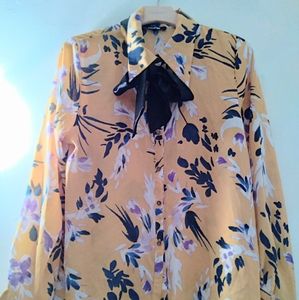 Ups and Downs Floral Print Button Down Tie Blouse